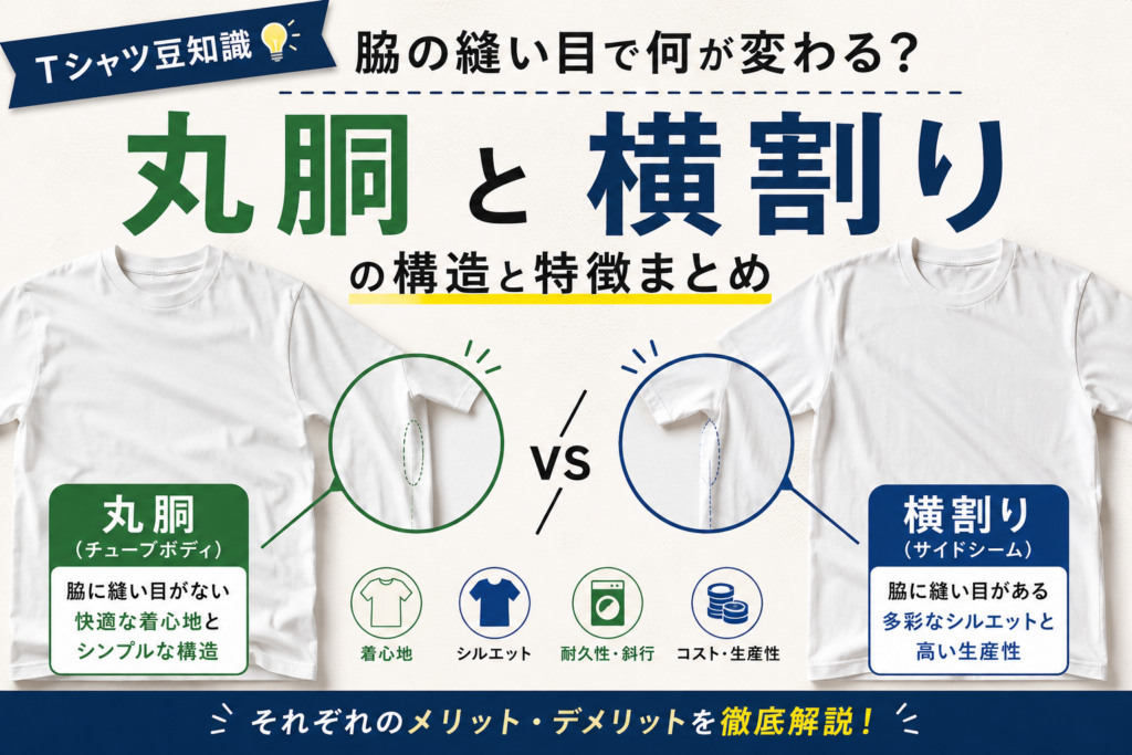【Tシャツ豆知識】脇の縫い目で何が変わる？「丸胴」と「横割り」の構造と特徴まとめ