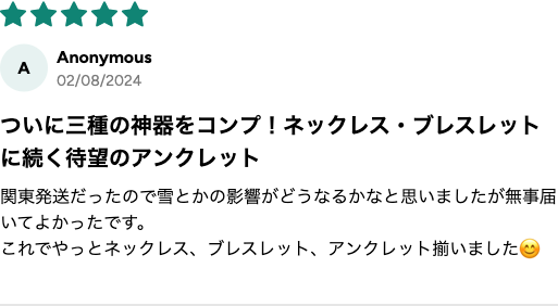 購入者レビュー ネックレス/ブレス/アンクレット三種コンプ ★5