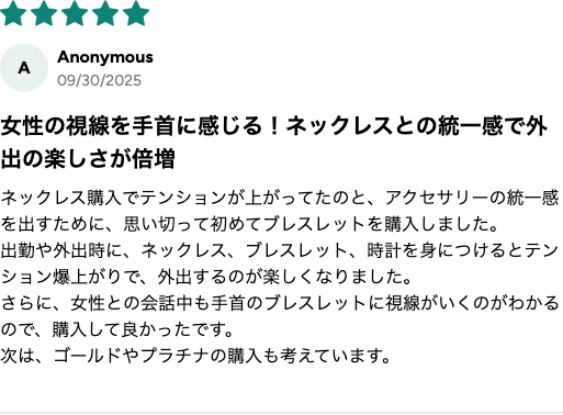 購入者レビュー ネックレス＆時計とテンション爆上がり ★5
