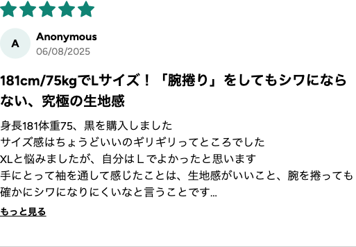 購入者レビュー 腕捲りしてもシワにならない ★5