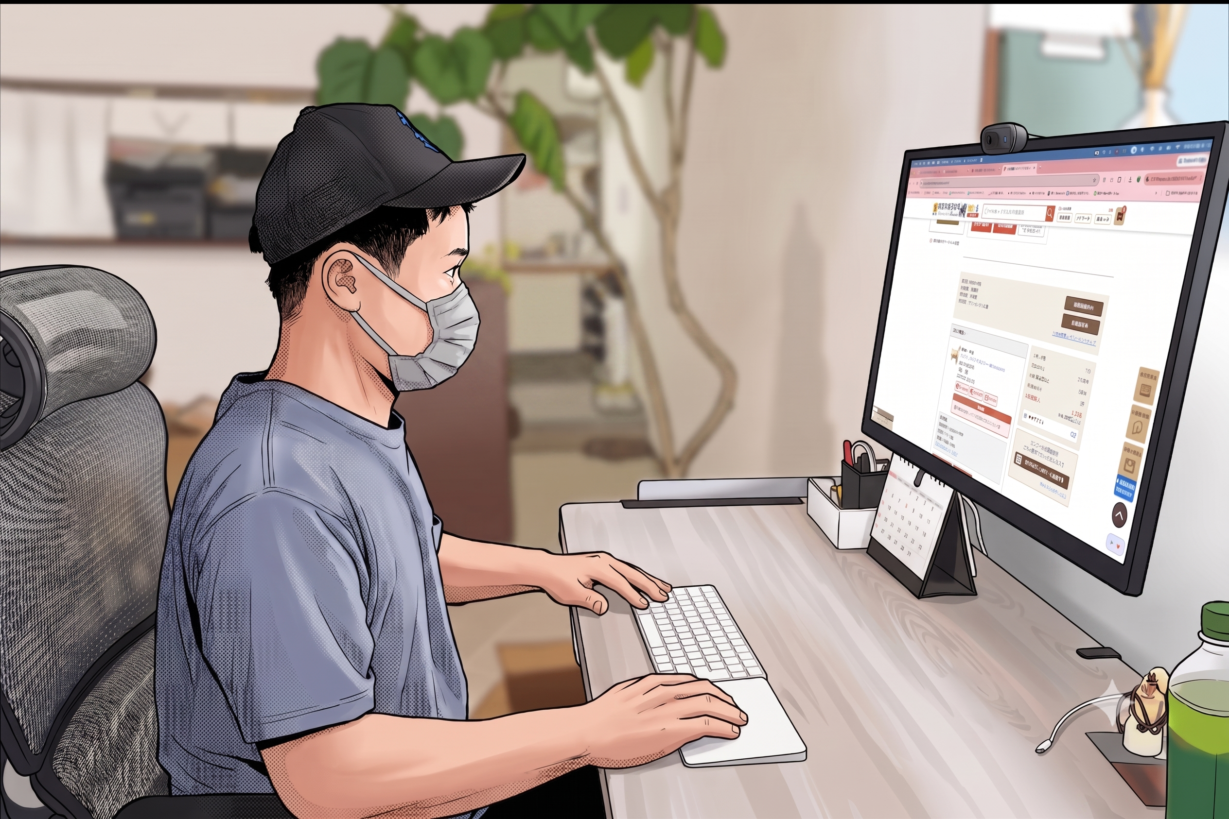 経理担当 しんや (イラスト・PC作業中)