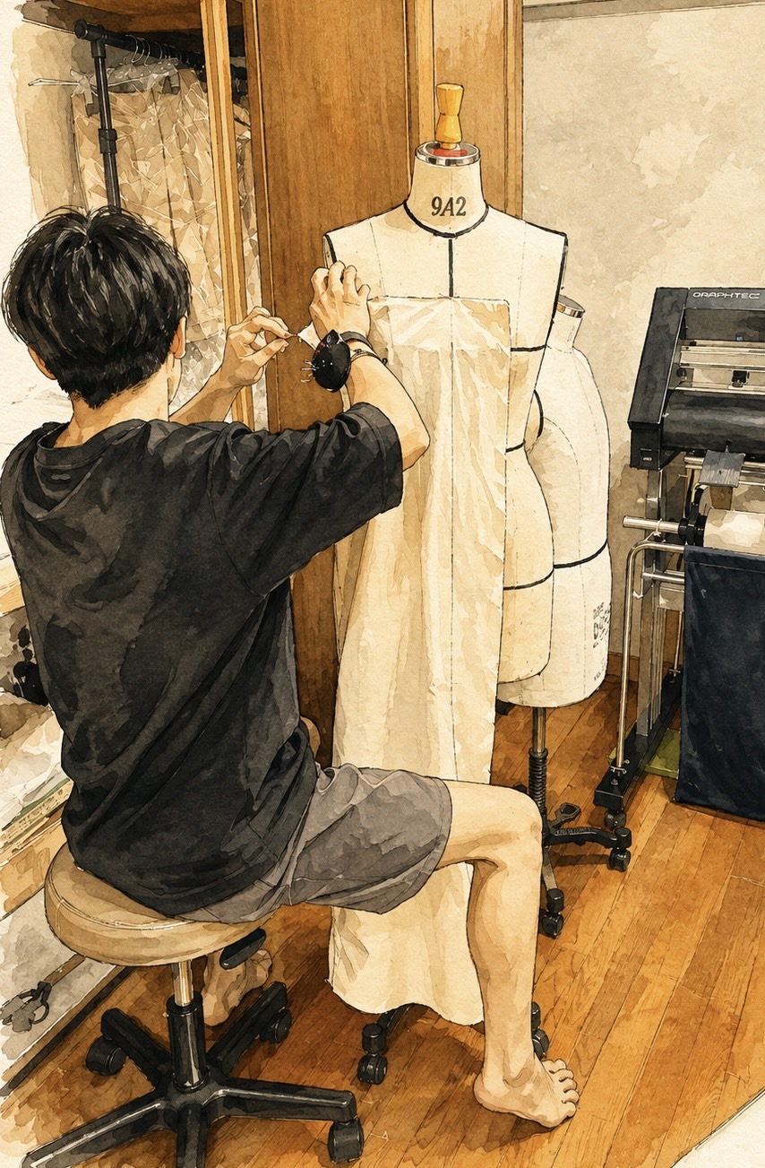 洋服のパタンナー リョウタ (イラスト・作業中)