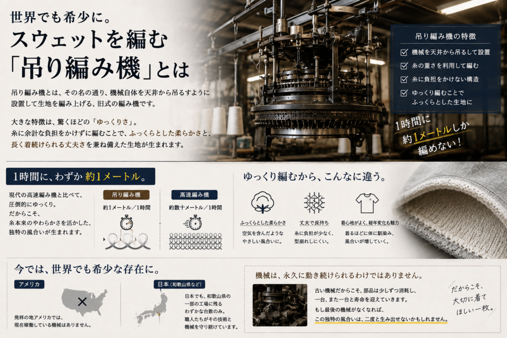 服の小話 Vol.6｜世界でも希少に。スウェットを編む「吊り編み機」とは